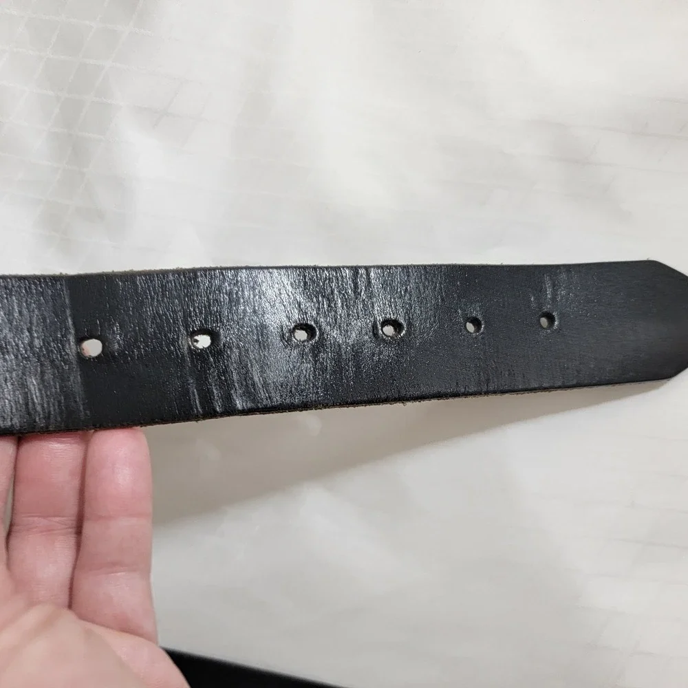 VTG Ann Taylor Black Leather Belt Made in England Silver Square Buckle Womens L